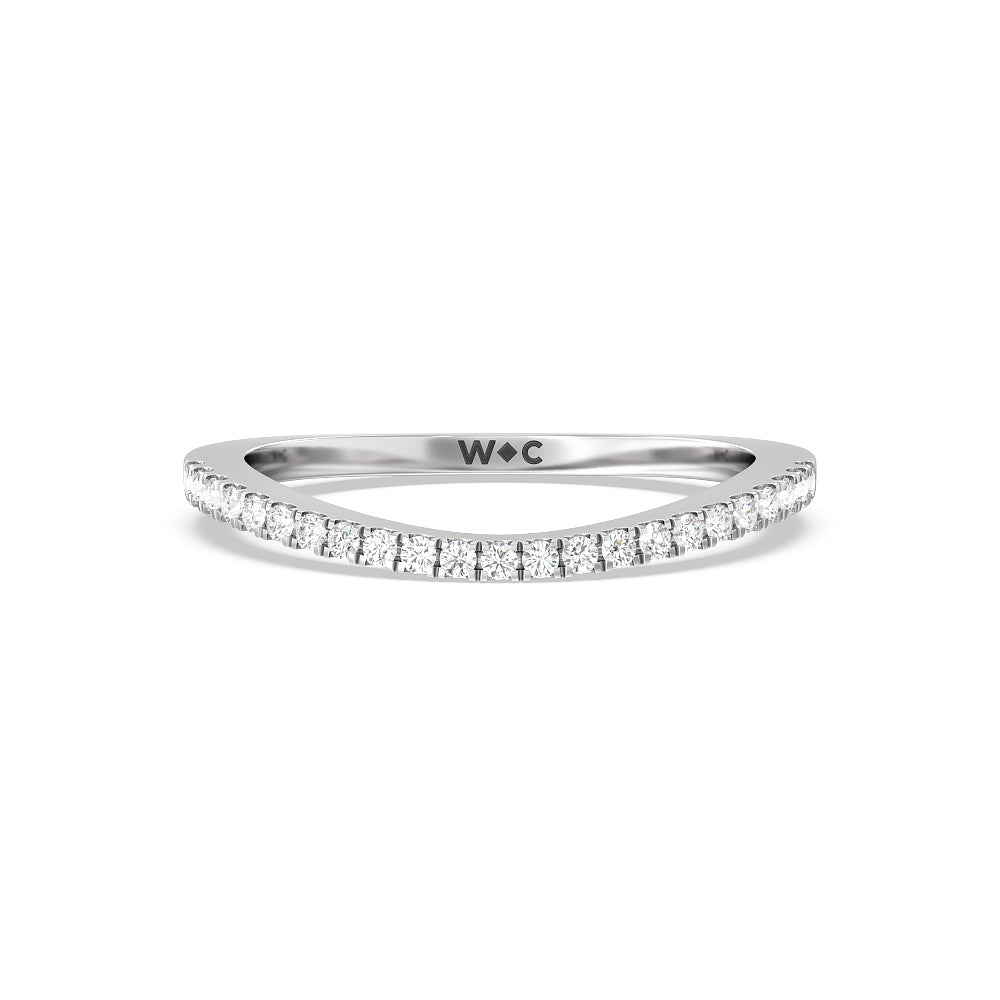 Rising Split Shank Halo Diamond Wedding Band with Platinum Cut Diamond in 14KT Platinum view 1
