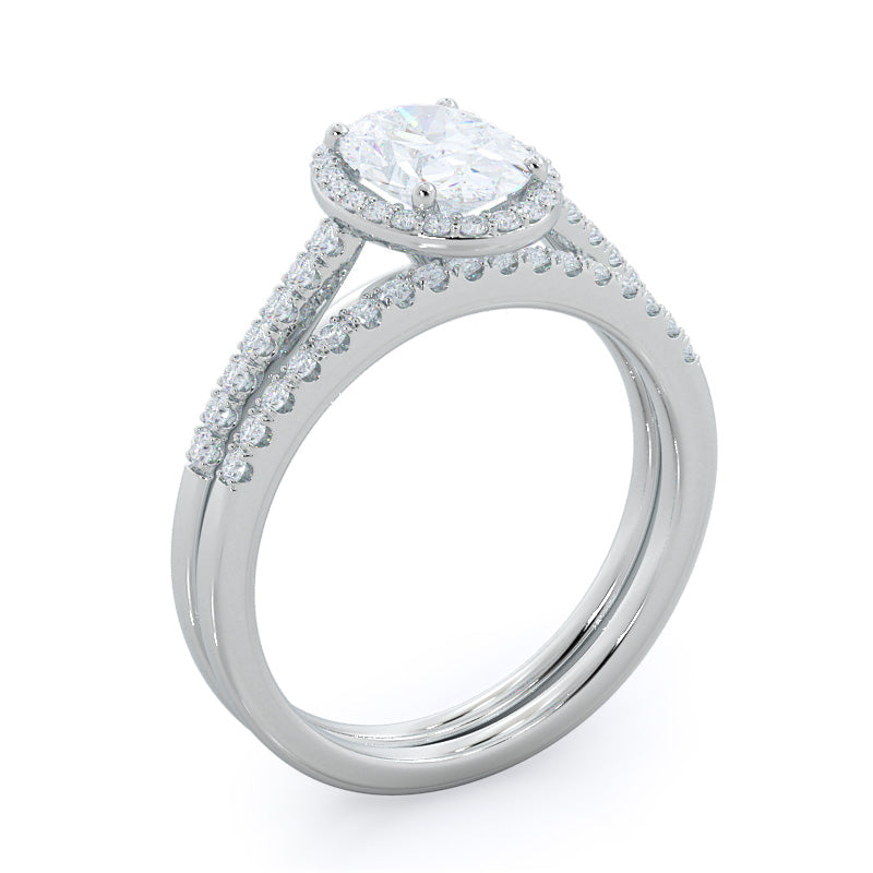 Cathedral Halo Diamond Wedding Band with Platinum Cut Diamond in 14KT Platinum view 3
