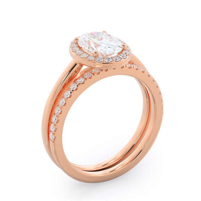 Plain Shank Halo Diamond Wedding Band with 18KT Rose Gold Cut Diamond in 14KT Rose Gold view 3
