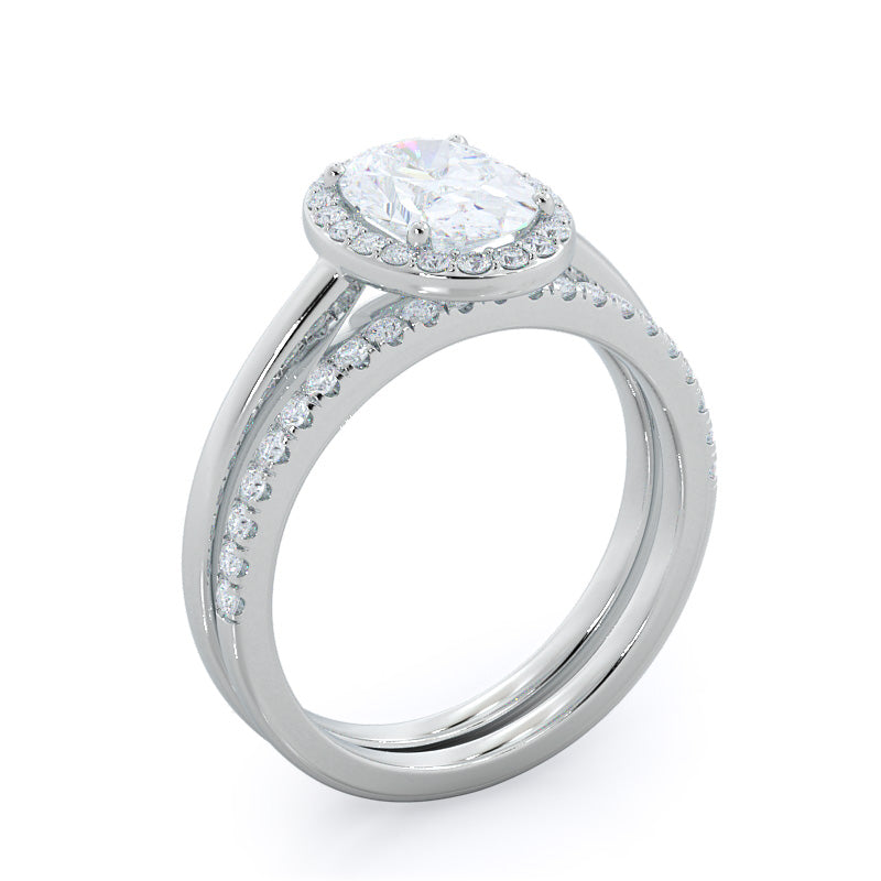Plain Shank Halo Diamond Wedding Band with Platinum Cut Diamond in 14KT Platinum view 3
