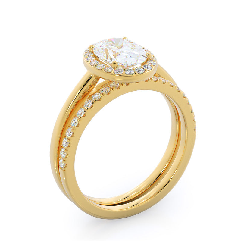 Plain Shank Halo Diamond Wedding Band with 18KT Yellow Gold Cut Diamond in 14KT Yellow Gold view 3
