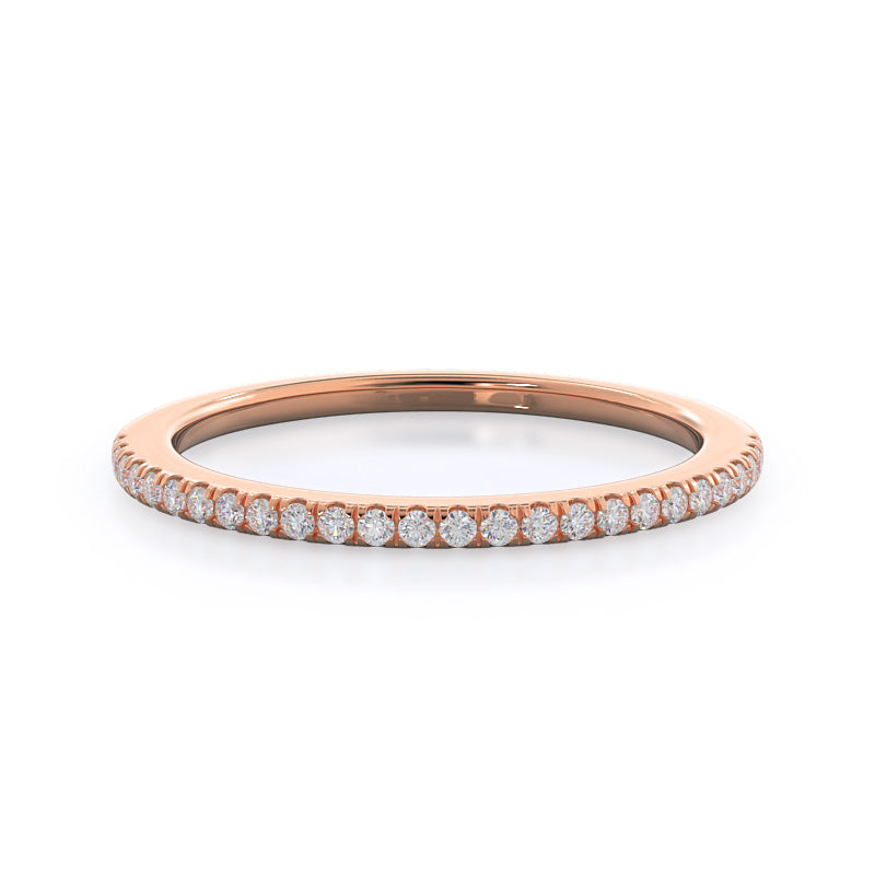 Pave Plain Shank Halo Diamond Wedding Band with 18KT Rose Gold Cut Diamond in 14KT Rose Gold view 1
