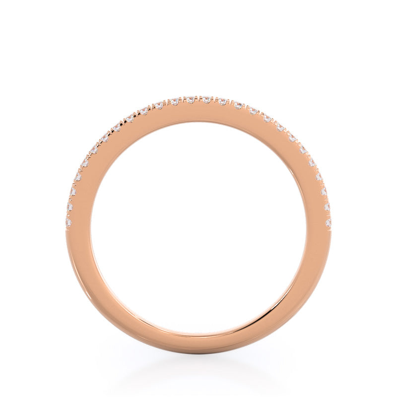 Pave Plain Shank Halo Diamond Wedding Band with 18KT Rose Gold Cut Diamond in 14KT Rose Gold view 2

