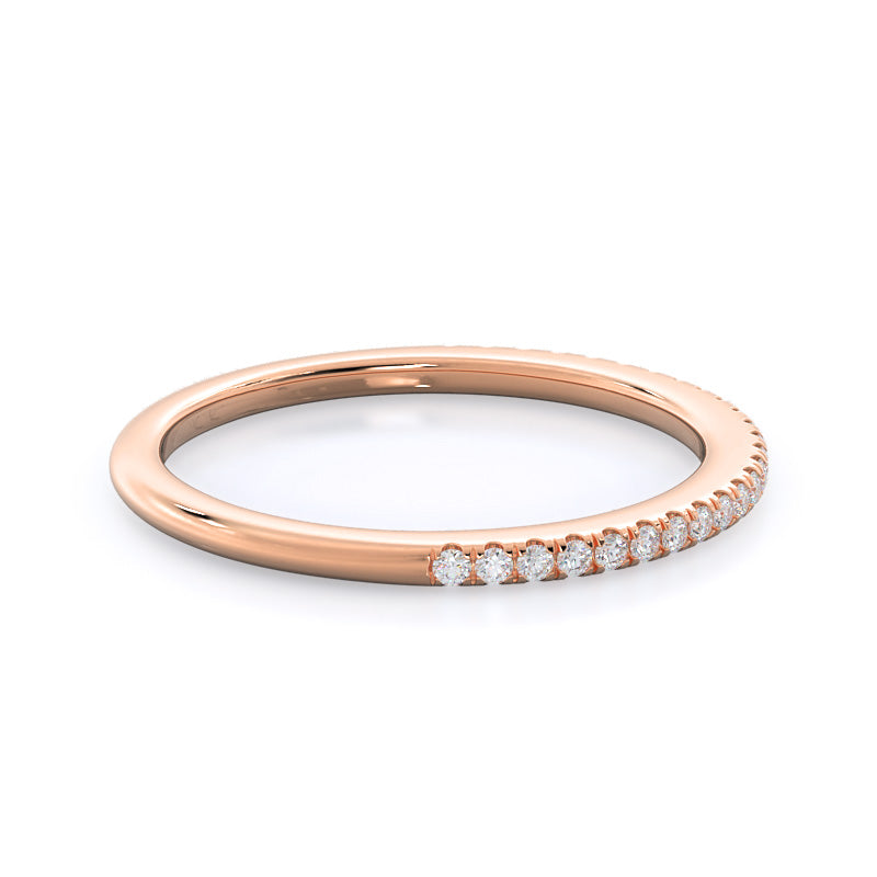 Pave Plain Shank Halo Diamond Wedding Band with 18KT Rose Gold Cut Diamond in 14KT Rose Gold view 4
