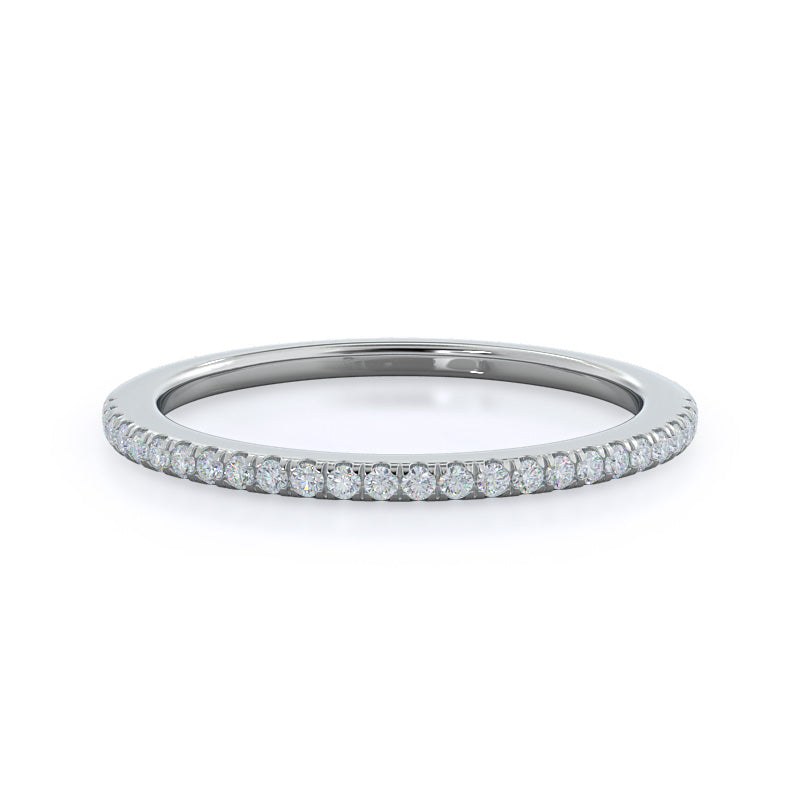 Pave Plain Shank Halo Diamond Wedding Band with Platinum Cut Diamond in 14KT Platinum view 1
