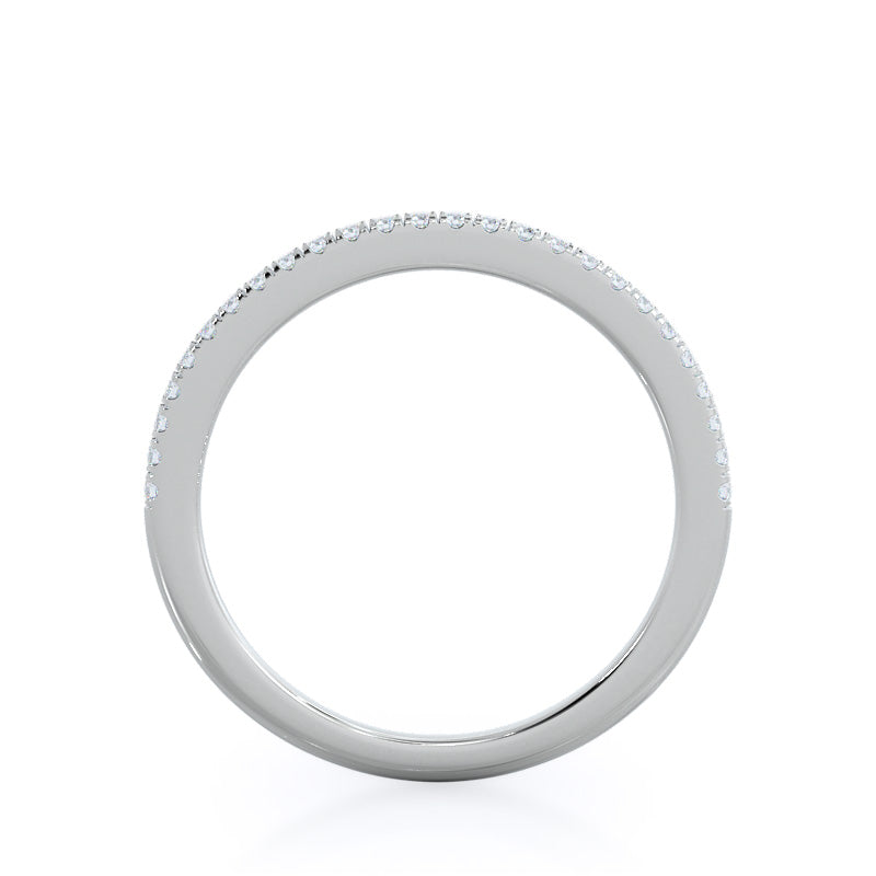 Pave Plain Shank Halo Diamond Wedding Band with Platinum Cut Diamond in 14KT Platinum view 2
