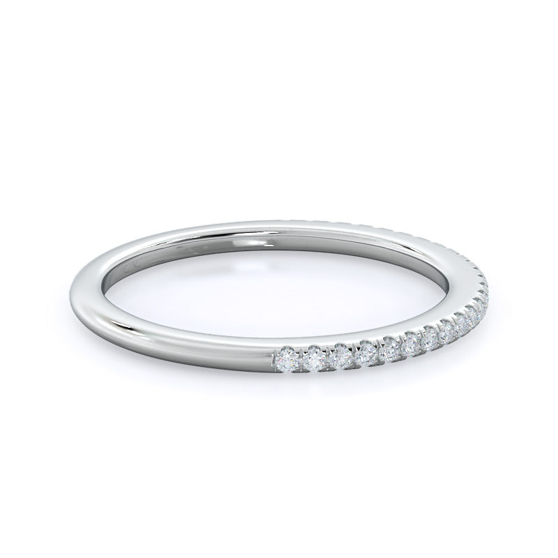 Pave Plain Shank Halo Diamond Wedding Band with Platinum Cut Diamond in 14KT Platinum view 4

