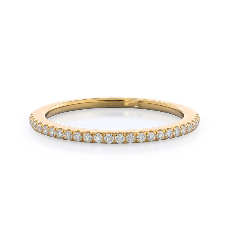 Pave Plain Shank Halo Diamond Wedding Band with 18KT Yellow Gold Cut Diamond in 14KT Yellow Gold view 1
