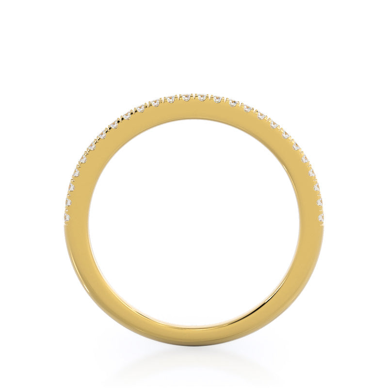 Pave Plain Shank Halo Diamond Wedding Band with 18KT Yellow Gold Cut Diamond in 14KT Yellow Gold view 2

