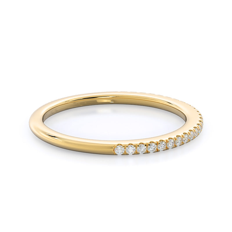 Pave Plain Shank Halo Diamond Wedding Band with 18KT Yellow Gold Cut Diamond in 14KT Yellow Gold view 4
