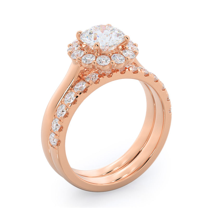 Lotus Halo Diamond Wedding Band with 18KT Rose Gold Cut Diamond in 14KT Rose Gold view 3
