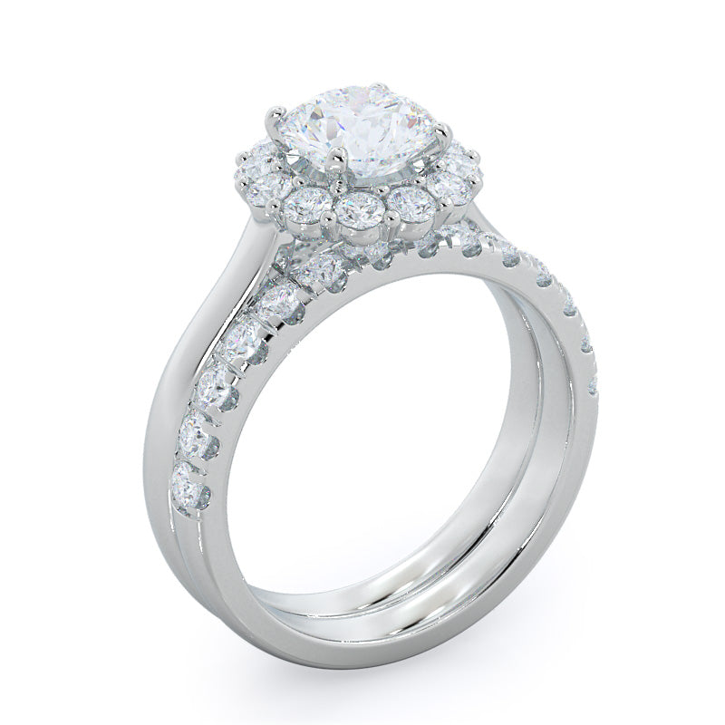 Lotus Halo Diamond Wedding Band with Platinum Cut Diamond in 14KT Platinum view 3
