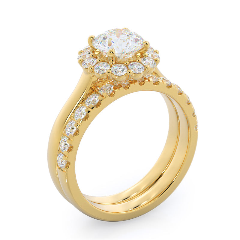 Lotus Halo Diamond Wedding Band with 18KT Yellow Gold Cut Diamond in 14KT Yellow Gold view 3
