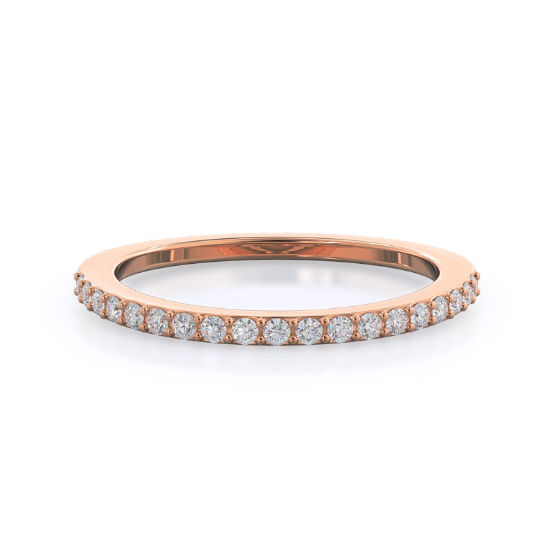 Split Shank Rounded Halo Diamond Wedding Band with 18KT Rose Gold Cut Diamond in 14KT Rose Gold view 1
