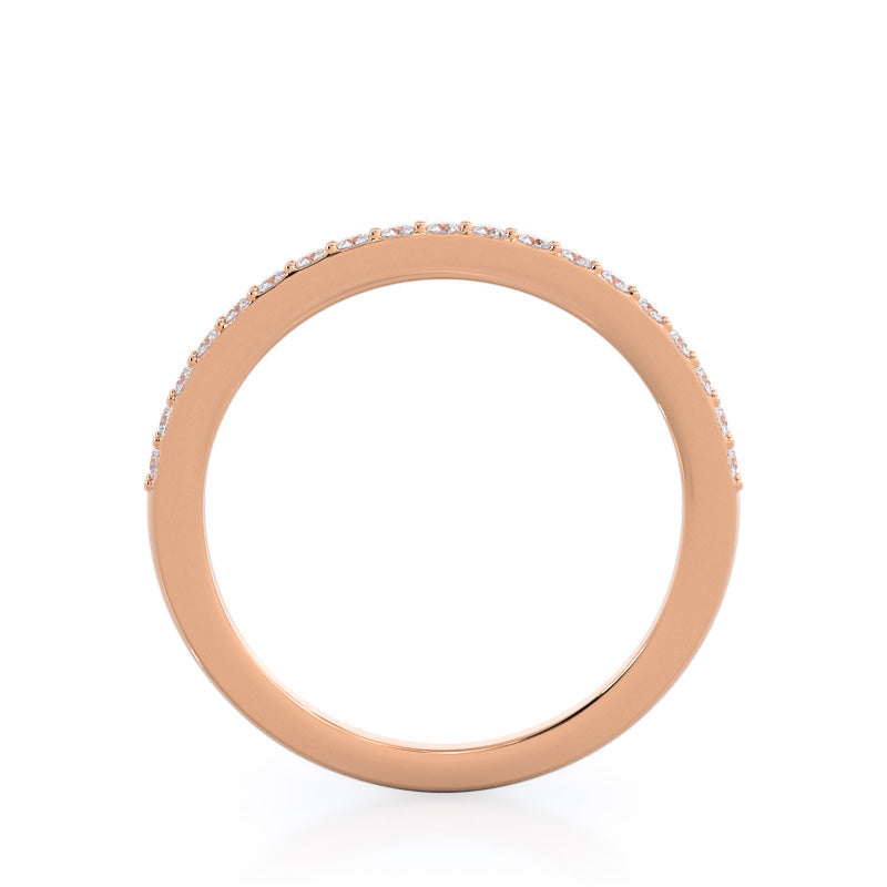 Split Shank Rounded Halo Diamond Wedding Band with 18KT Rose Gold Cut Diamond in 14KT Rose Gold view 2

