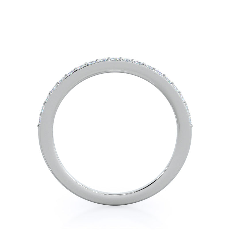 Split Shank Rounded Halo Diamond Wedding Band with Platinum Cut Diamond in 14KT Platinum view 2
