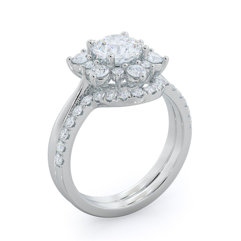 Star Halo Diamond Wedding Band with Platinum Cut Diamond in 14KT Platinum view 3
