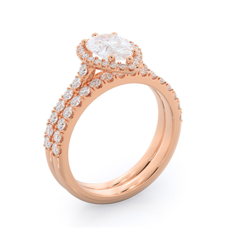 Pave Halo Diamond Wedding Band with 18KT Rose Gold Cut Diamond in 14KT Rose Gold view 3
