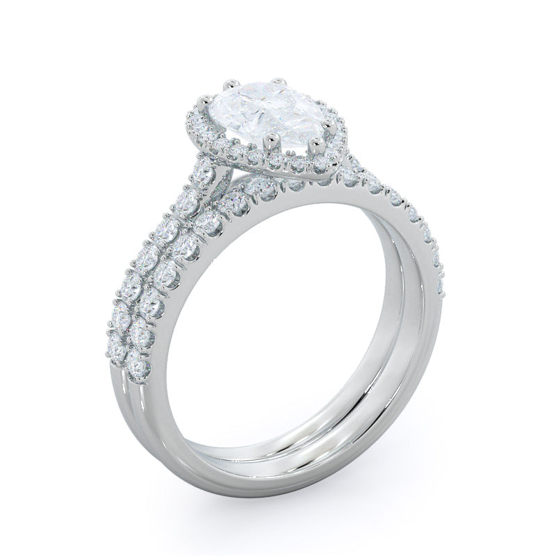 Pave Halo Diamond Wedding Band with Platinum Cut Diamond in 14KT Platinum view 3
