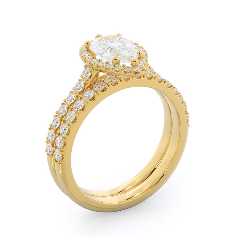 Pave Halo Diamond Wedding Band with 18KT Yellow Gold Cut Diamond in 14KT Yellow Gold view 3
