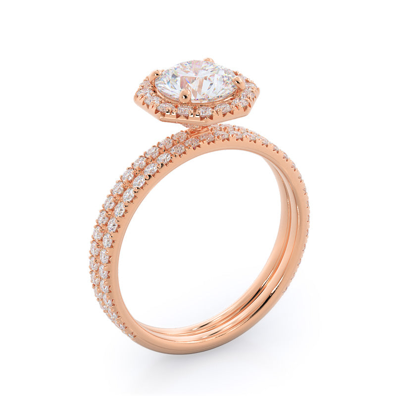 Octagon Halo Diamond Wedding Band with 18KT Rose Gold Cut Diamond in 14KT Rose Gold view 3
