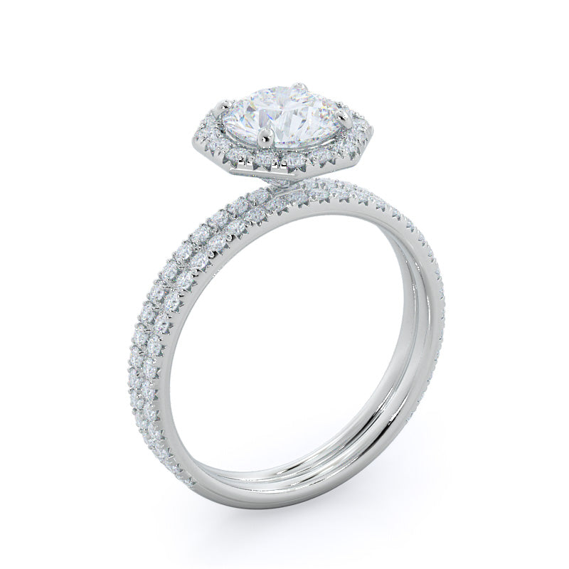 Octagon Halo Diamond Wedding Band with Platinum Cut Diamond in 14KT Platinum view 3

