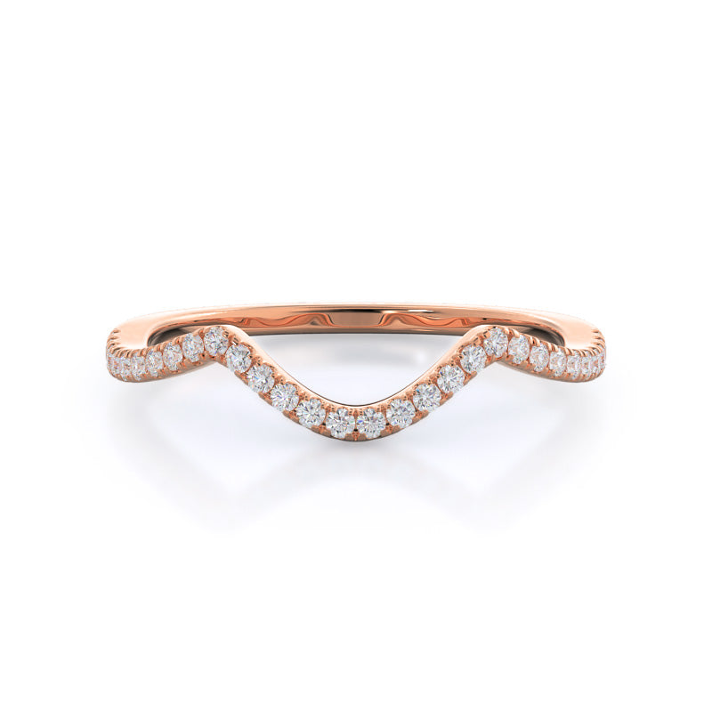 Open Twisting Diamond Wedding Band with 18KT Rose Gold Cut Diamond in 14KT Rose Gold view 1
