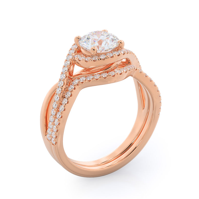 Open Twisting Diamond Wedding Band with 18KT Rose Gold Cut Diamond in 14KT Rose Gold view 3
