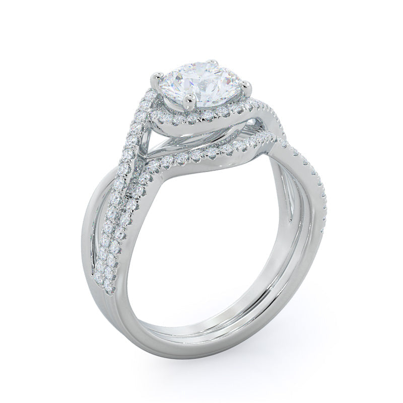 Open Twisting Diamond Wedding Band with Platinum Cut Diamond in 14KT Platinum view 3
