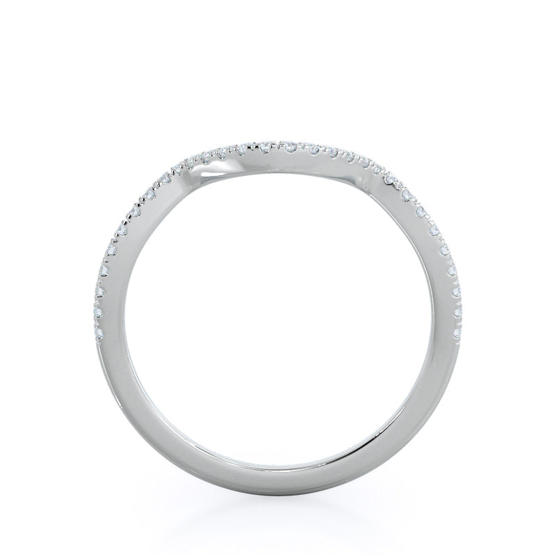 Open Twisting Diamond Wedding Band with Platinum Cut Diamond in 14KT Platinum view 2
