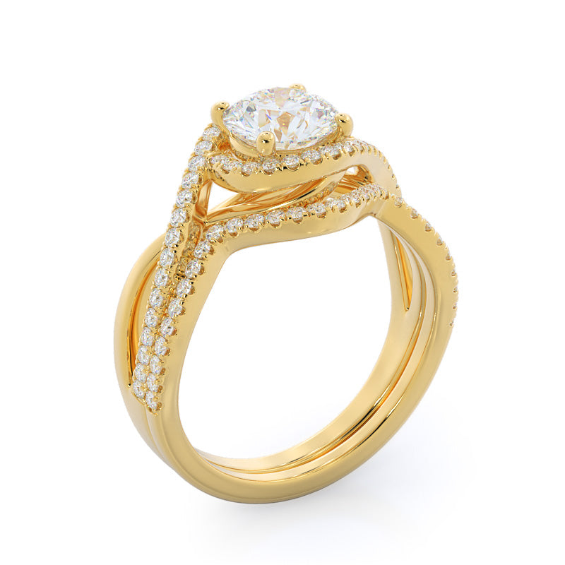 Open Twisting Diamond Wedding Band with 18KT Yellow Gold Cut Diamond in 14KT Yellow Gold view 3
