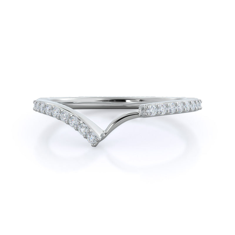 Opening Twist Halo Diamond Wedding Band with Platinum Cut Diamond in 14KT Platinum view 1

