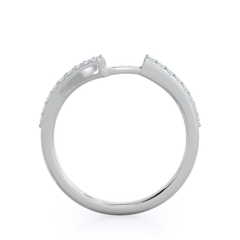 Opening Twist Halo Diamond Wedding Band with Platinum Cut Diamond in 14KT Platinum view 2
