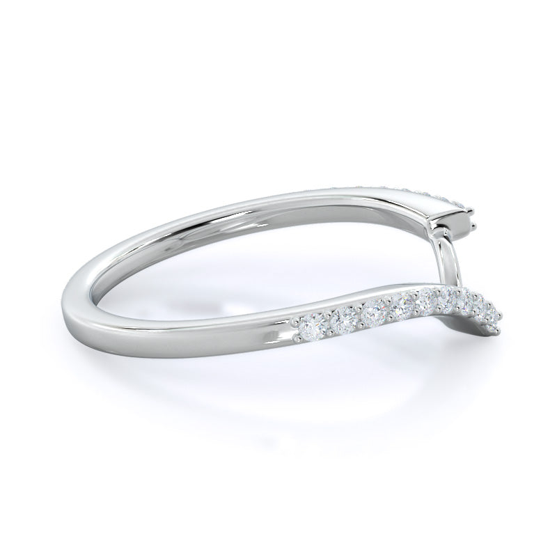 Opening Twist Halo Diamond Wedding Band with Platinum Cut Diamond in 14KT Platinum view 4

