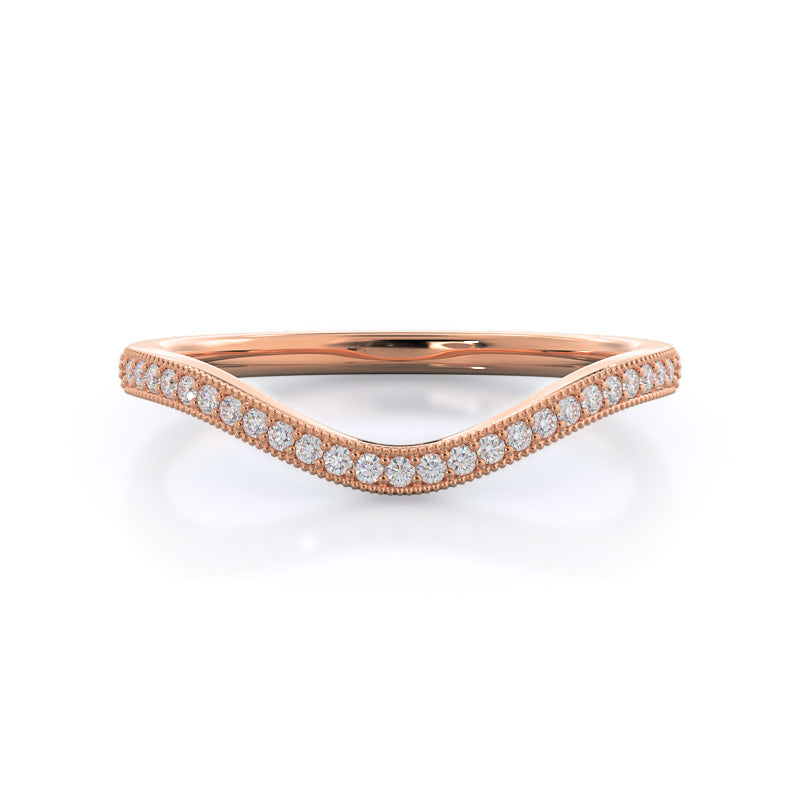 Vintage Leaf Halo Diamond Wedding Band with 18KT Rose Gold Cut Diamond in 14KT Rose Gold view 1
