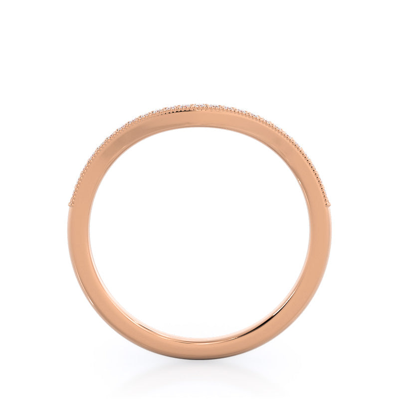 Vintage Leaf Halo Diamond Wedding Band with 18KT Rose Gold Cut Diamond in 14KT Rose Gold view 2
