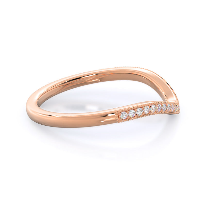 Vintage Leaf Halo Diamond Wedding Band with 18KT Rose Gold Cut Diamond in 14KT Rose Gold view 4
