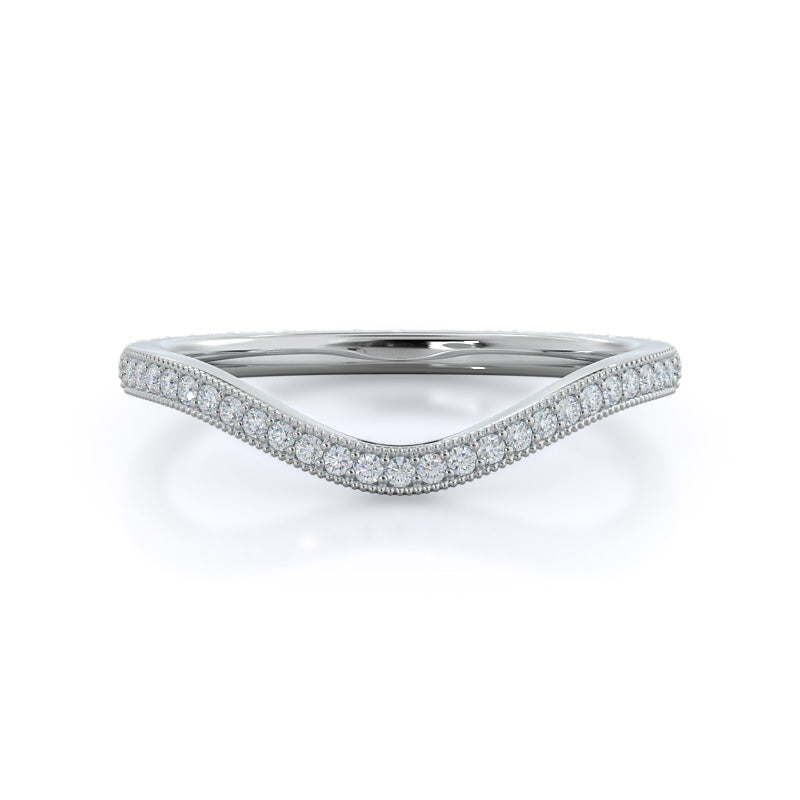 Vintage Leaf Halo Diamond Wedding Band with Platinum Cut Diamond in 14KT Platinum view 1
