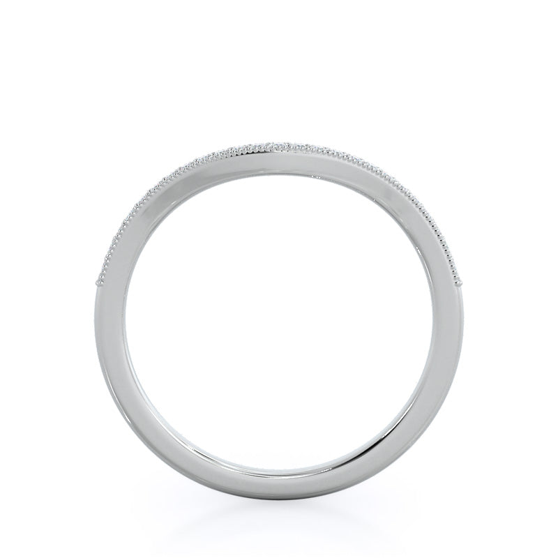 Vintage Leaf Halo Diamond Wedding Band with Platinum Cut Diamond in 14KT Platinum view 2
