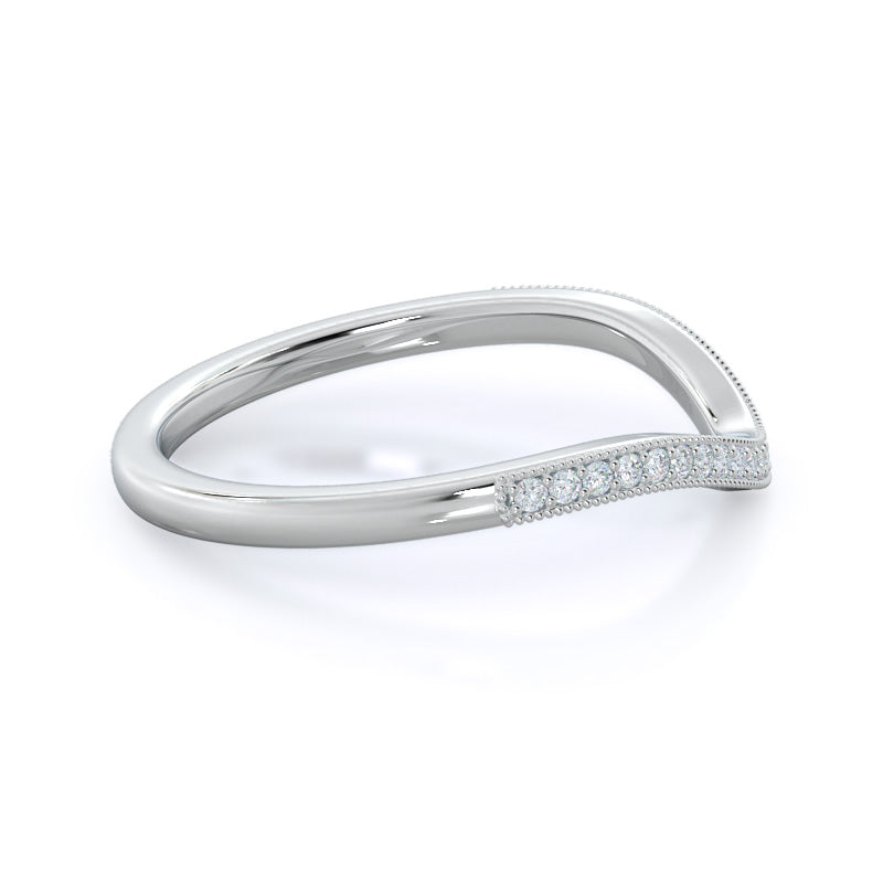 Vintage Leaf Halo Diamond Wedding Band with Platinum Cut Diamond in 14KT Platinum view 4
