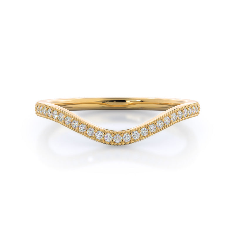 Vintage Leaf Halo Diamond Wedding Band with 18KT Yellow Gold Cut Diamond in 14KT Yellow Gold view 1
