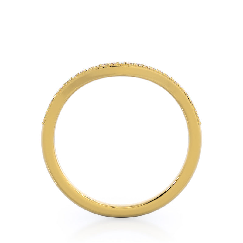 Vintage Leaf Halo Diamond Wedding Band with 18KT Yellow Gold Cut Diamond in 14KT Yellow Gold view 2
