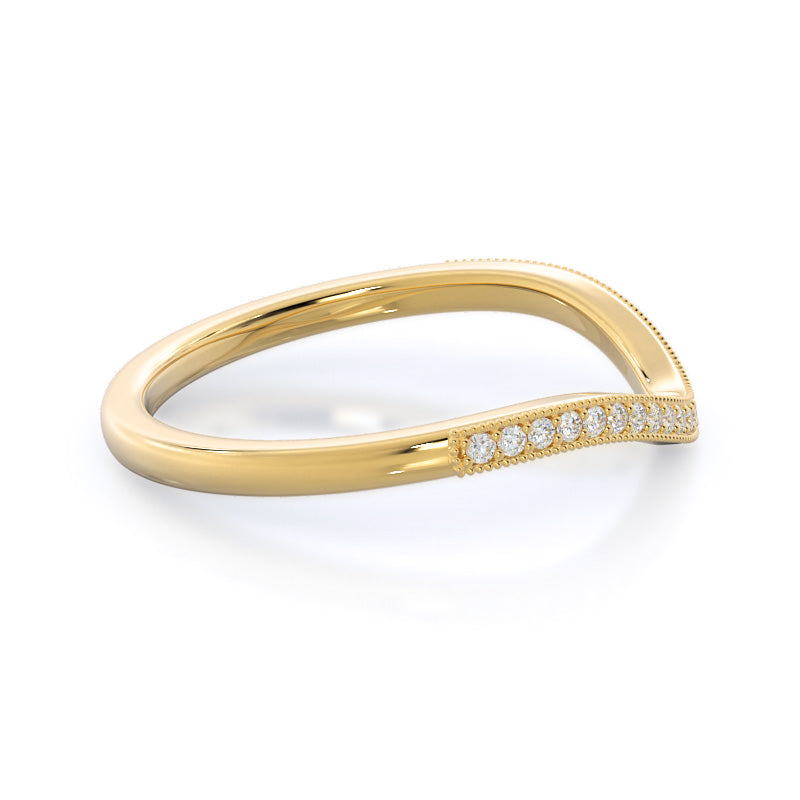 Vintage Leaf Halo Diamond Wedding Band with 18KT Yellow Gold Cut Diamond in 14KT Yellow Gold view 4
