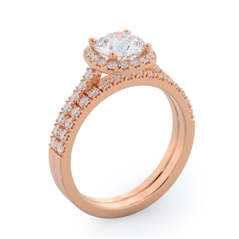 Squarish Halo Diamond Wedding Band with 18KT Rose Gold Cut Diamond in 14KT Rose Gold view 3
