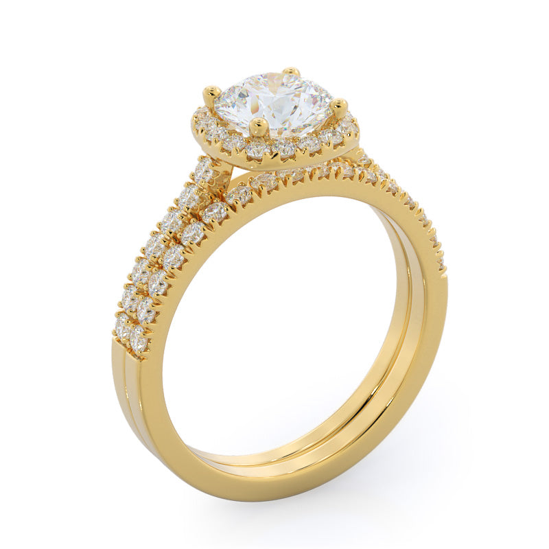 Squarish Halo Diamond Wedding Band with 18KT Yellow Gold Cut Diamond in 14KT Yellow Gold view 3
