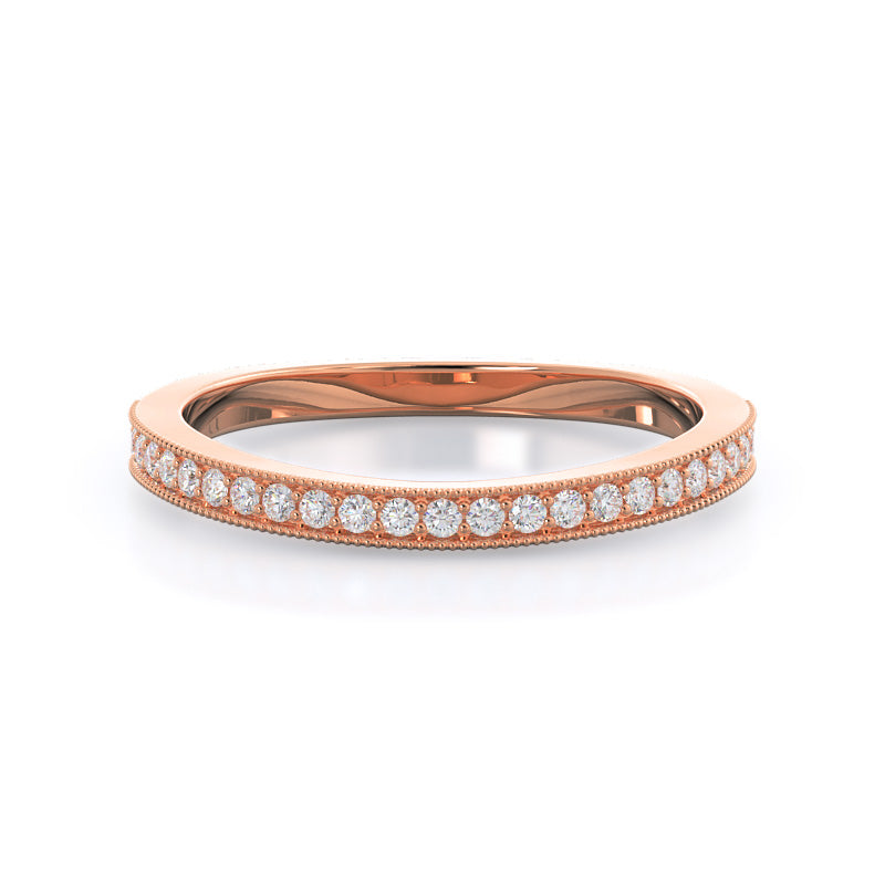 Vintage Milgrain Halo Diamond Wedding Band with 18KT Rose Gold Cut Diamond in 14KT Rose Gold view 1
