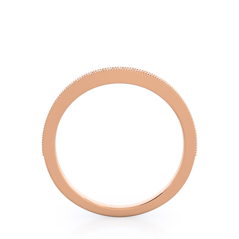Vintage Milgrain Halo Diamond Wedding Band with 18KT Rose Gold Cut Diamond in 14KT Rose Gold view 2
