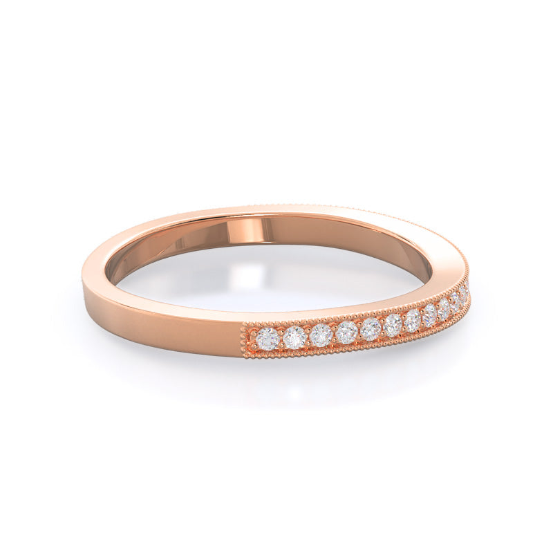 Vintage Milgrain Halo Diamond Wedding Band with 18KT Rose Gold Cut Diamond in 14KT Rose Gold view 4
