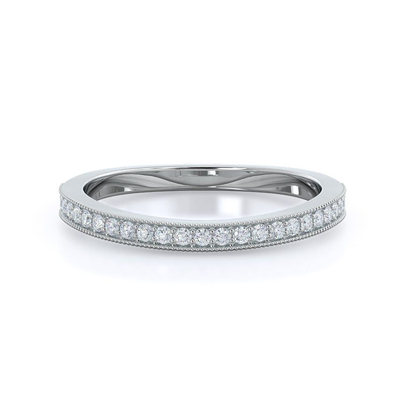 Vintage Milgrain Halo Diamond Wedding Band with Platinum Cut Diamond in 14KT Platinum view 1
