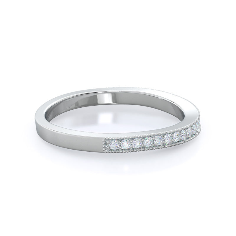 Vintage Milgrain Halo Diamond Wedding Band with Platinum Cut Diamond in 14KT Platinum view 4
